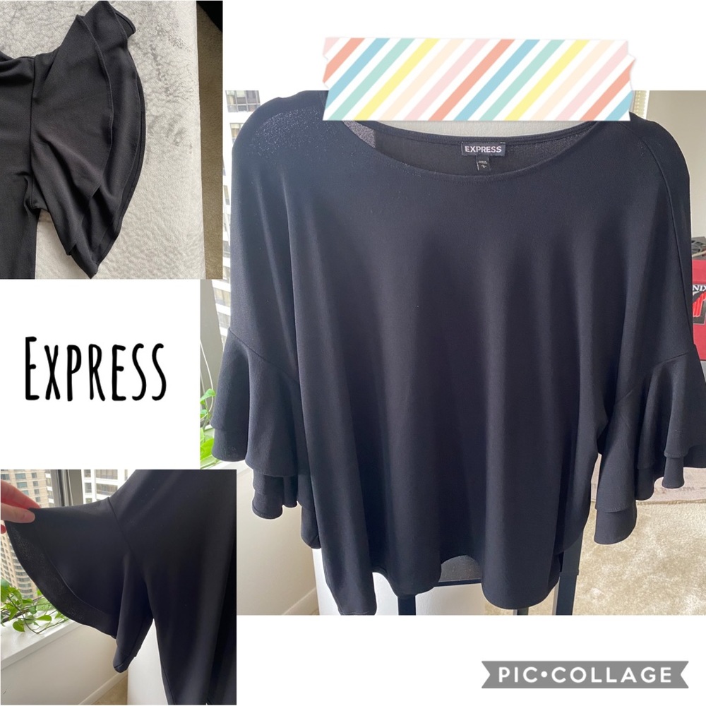 Express Cropped Flounce Short Sleeve Blouse